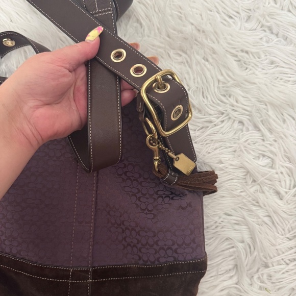 💜 Y2K Vintage Coach Purple Signature Jacquard Crossbody F10417 💜 - Picture 9 of 9